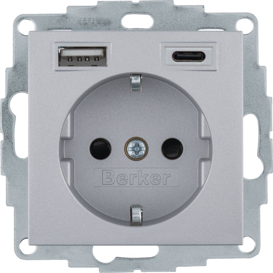 HAGER BOCCHIOTTI - PRESA SCHUKO/USB AC 20W PD B.3 ALU LACC