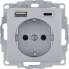 HAGER BOCCHIOTTI - PRESA SCHUKO/USB AC 20W PD B.3 ALU LACC