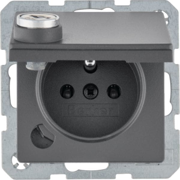 HAGER BOCCHIOTTI - Presa con spinotto terra e coperchio con chiave Q.1/Q.3 antrac.vellut