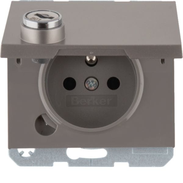HAGER BOCCHIOTTI - Presa con spinotto terra e coperchio con chiave K.1 acciaio inox laccato