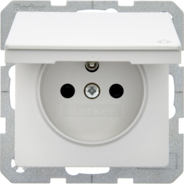 HAGER BOCCHIOTTI - Presa con spinotto di terra e coperchio Serie Q.1/Q.3 bianco polare vellut