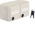 HAGER BOCCHIOTTI - Presa SCHUKO doppia coperch + serrat. chiavi opposte + portaetich. W1. bianc pol