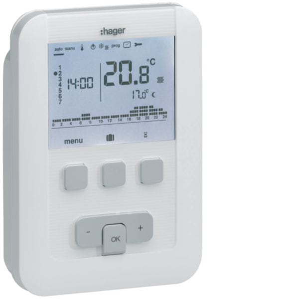 HAGER BOCCHIOTTI - Cronoterm. Digitale Sett. Parete - 230V 50Hz - 4 Fili - Bianco - 1 Sc 5A