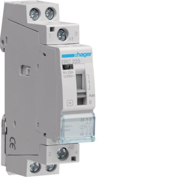 HAGER BOCCHIOTTI - Contattore comando manuale eco 2 NA 230 V AC 25 A 1 modulo DIN