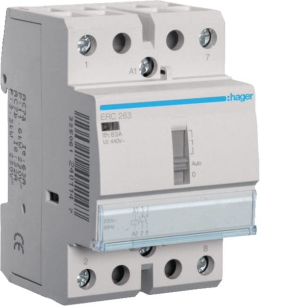HAGER BOCCHIOTTI - Relè di comando 63 A 230 V AC 2 NA 3 moduli DIN