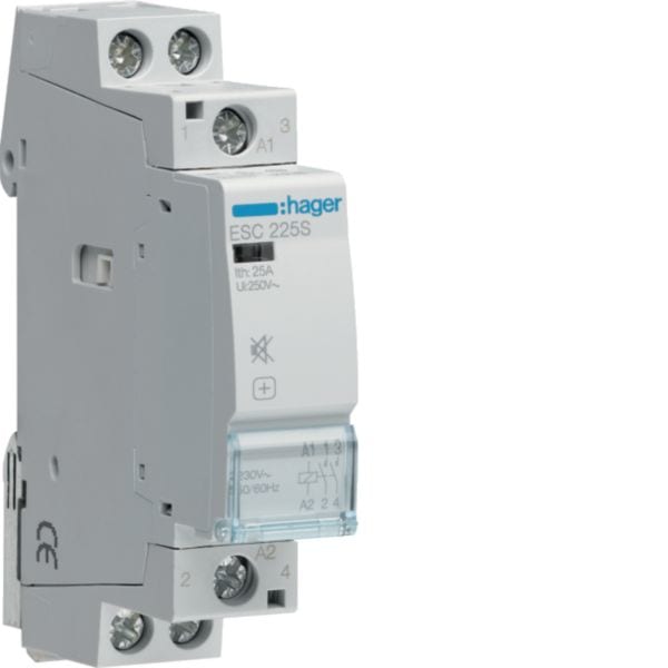 HAGER BOCCHIOTTI - Contattore silenzioso 2 NA 230 V AC 25 A 1 modulo DIN