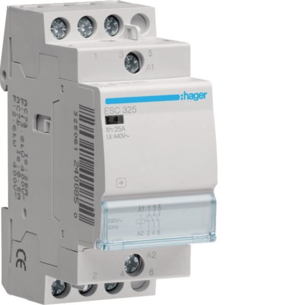 HAGER BOCCHIOTTI - Contattore eco 3 NA 230 V AC 25 A 2 moduli DIN