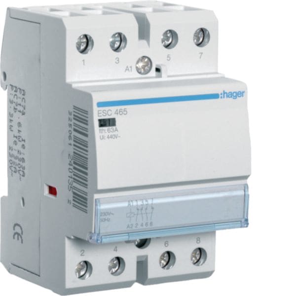 HAGER BOCCHIOTTI - Contattore standard 63 A 230 V AC 2 NA + 2 NC 3 moduli DIN