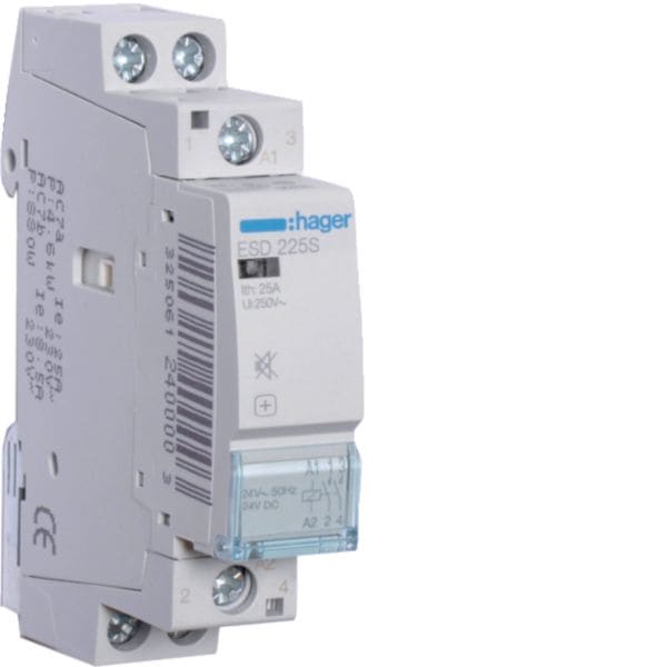HAGER BOCCHIOTTI - Contattore silenzioso 2 NA 24 V AC 25 A 1 modulo DIN
