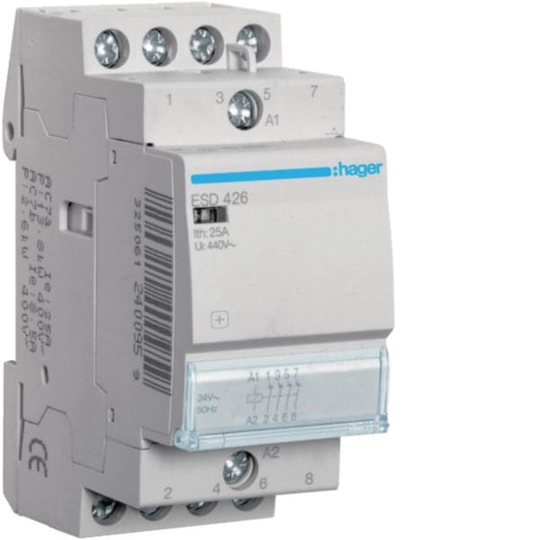 HAGER BOCCHIOTTI - Contattore eco 25 A 24 V AC 4NC 2 moduli DIN