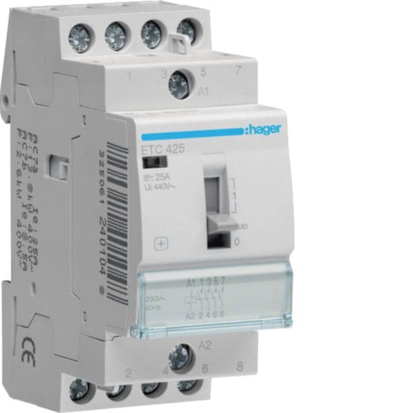 HAGER BOCCHIOTTI - Contattore giorno / notte 25 A 230 V AC 4 NA 2 moduli