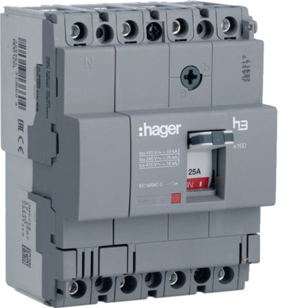 HAGER BOCCHIOTTI - Interruttore automatico scatolato h3 x160 TM 4P 18kA 125A