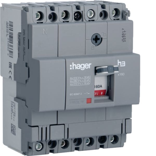 HAGER BOCCHIOTTI - Interruttore automatico scatolato h3 x160 TM 4P 18kA 160A