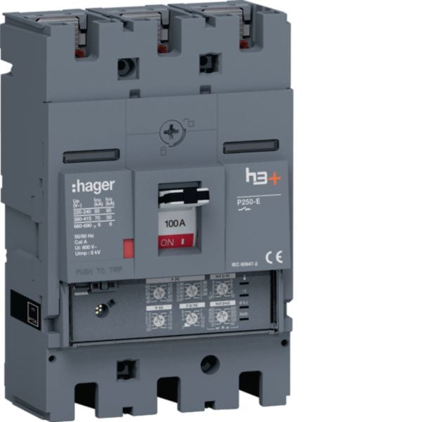 HAGER BOCCHIOTTI - Interruttore automatico scatolato h3+ P250 LSI 3P 70kA 100A