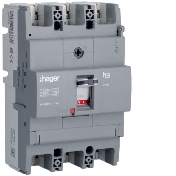 HAGER BOCCHIOTTI - Interruttore automatico scatolato h3 x250 TM 3P 25kA 250A fisso