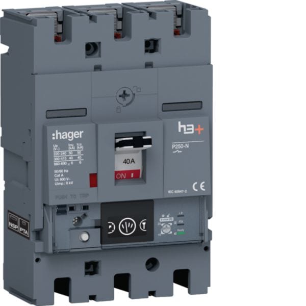 HAGER BOCCHIOTTI - Interruttore automatico scatolato h3+ P250 LSIG Energy 3P 40kA 40A