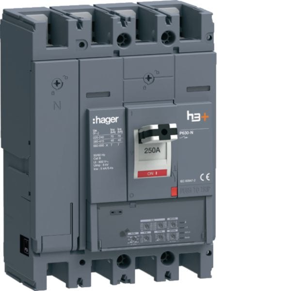 HAGER BOCCHIOTTI - Interruttore automatico scatolato h3+ P630 LSIG 4P 40kA 250A neutro regolabile