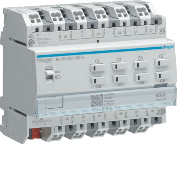 HAGER BOCCHIOTTI - Modulo KNX Secure 8 uscite 6A/230V per motori tapparelle e veneziane 6M