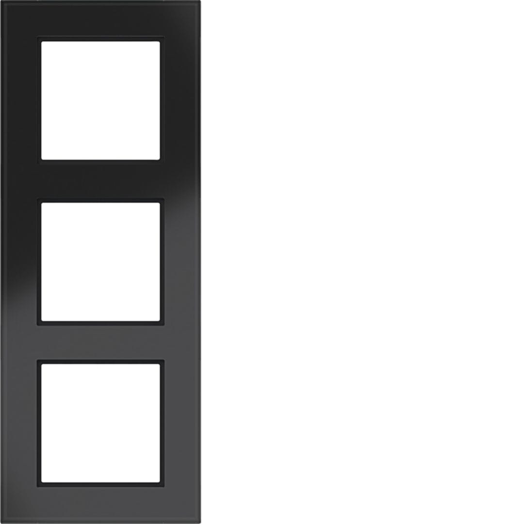 HAGER BOCCHIOTTI - CORNICE 3-POSTI, A.8, VETRO NERO LUCIDO
