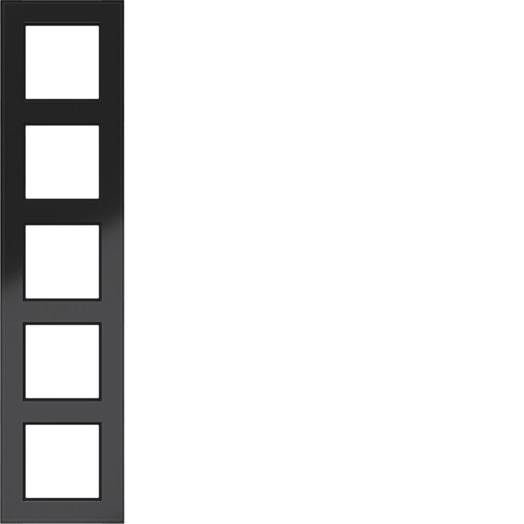 HAGER BOCCHIOTTI - CORNICE 5-POSTI, A.8, VETRO NERO LUCIDO