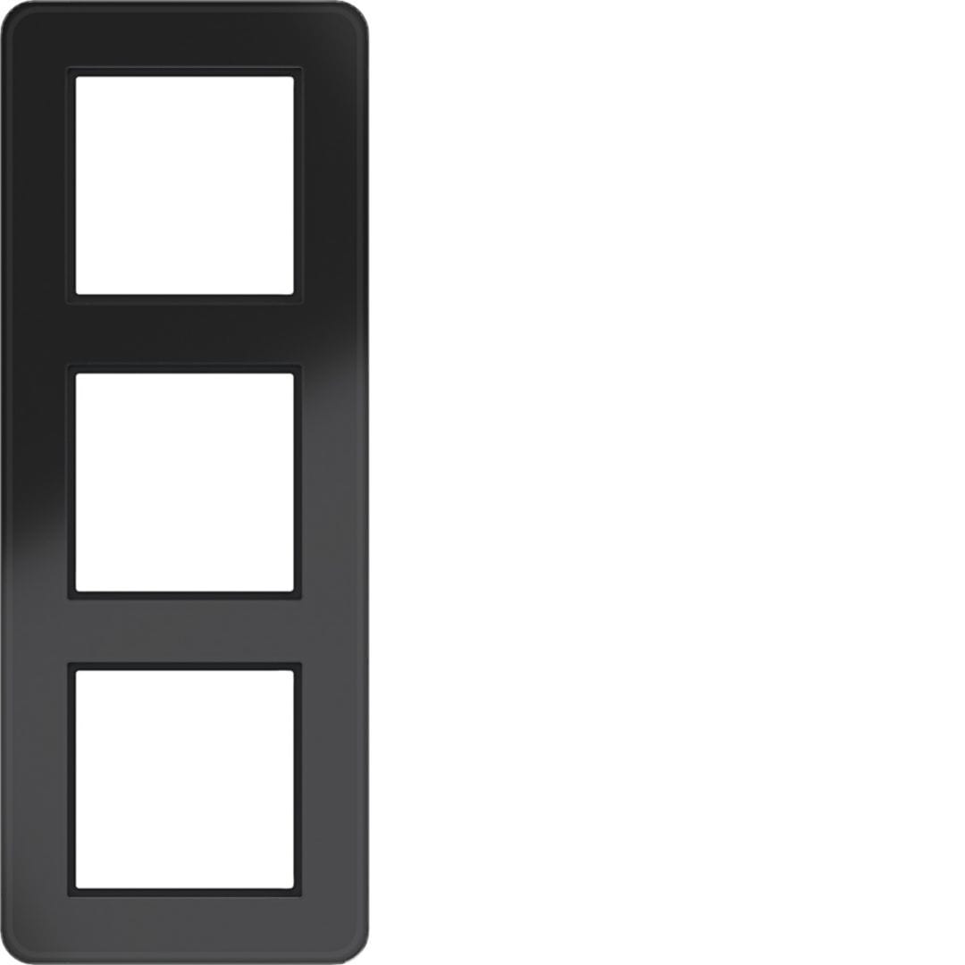 HAGER BOCCHIOTTI - CORNICE 3-POSTI, C.8, VETRO NERO LUCIDO