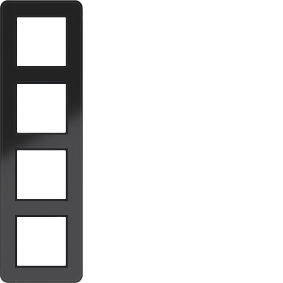 HAGER BOCCHIOTTI - CORNICE 4-POSTI, C.8, VETRO NERO LUCIDO