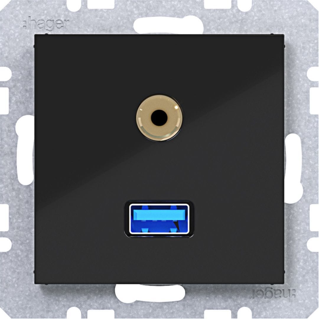 HAGER BOCCHIOTTI - PRESA USB/AUDIO 3.5 MM A.X/C.X NERO LUC