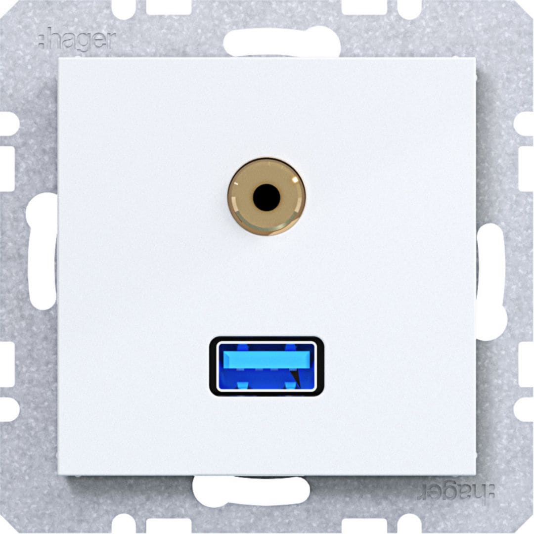 HAGER BOCCHIOTTI - PRESA USB/AUDIO 3.5 MM A.X/C.X BIANC LUC