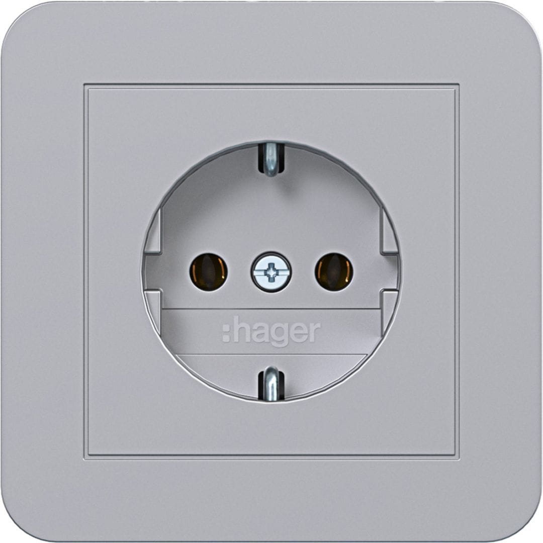 HAGER BOCCHIOTTI - PRESA SCHUKO+COP PLUG-IN C.1 TITANIO MET
