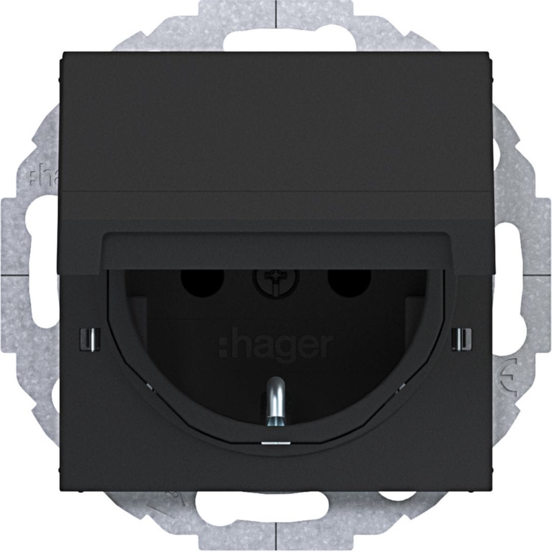 HAGER BOCCHIOTTI - Pr.SCHUKO coperch bloc.45° Ax/Cx nero op