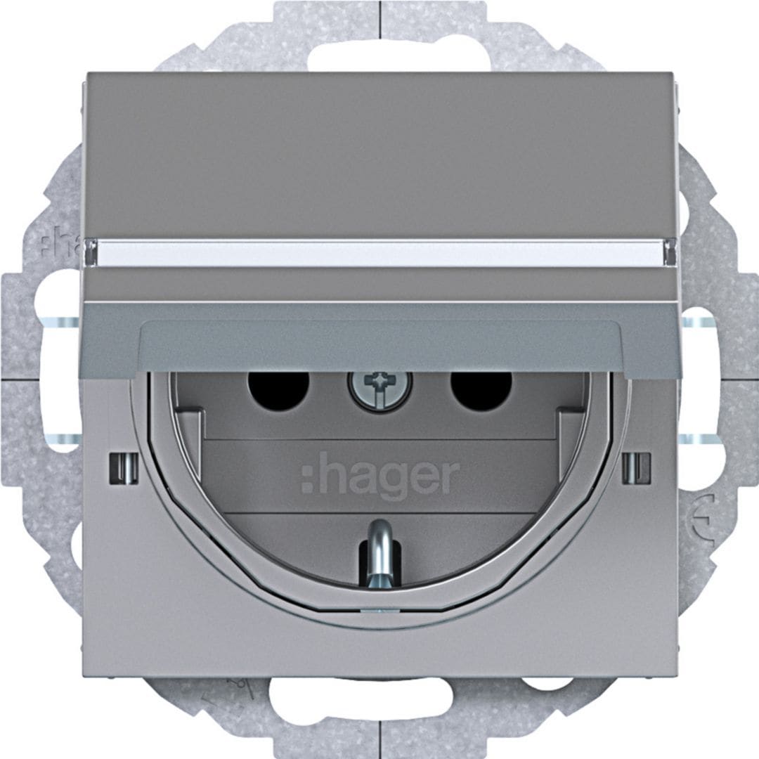 HAGER BOCCHIOTTI - Pr.SCHUKO bloc. etich 45° Ax/Cx tit met
