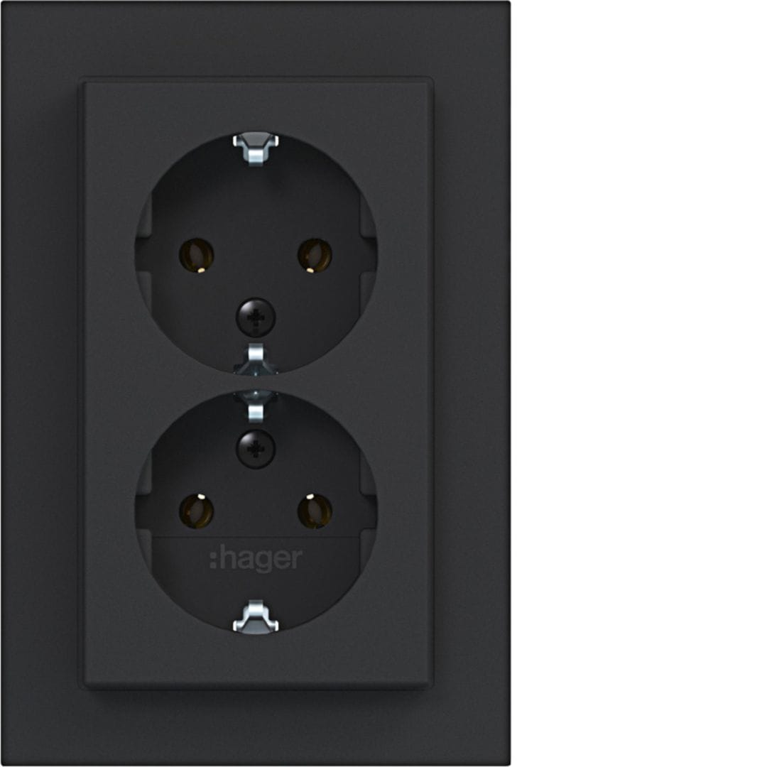 HAGER BOCCHIOTTI - 2PRESE SCHUKO COP.ALTO A.1 NERO OP