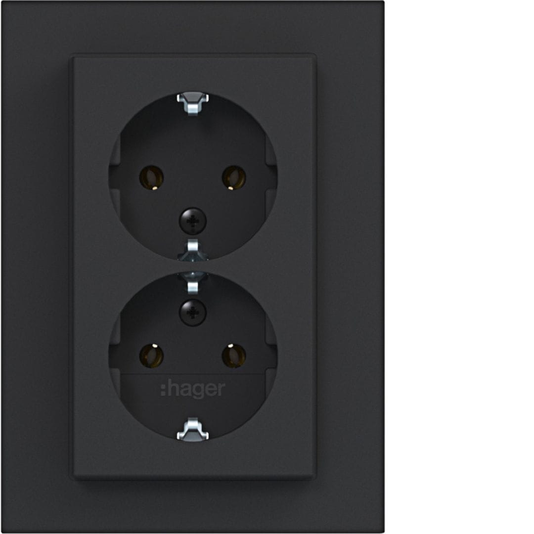 HAGER BOCCHIOTTI - 2PRESE SCHUKO COP.ALTO A.8 NERO OP