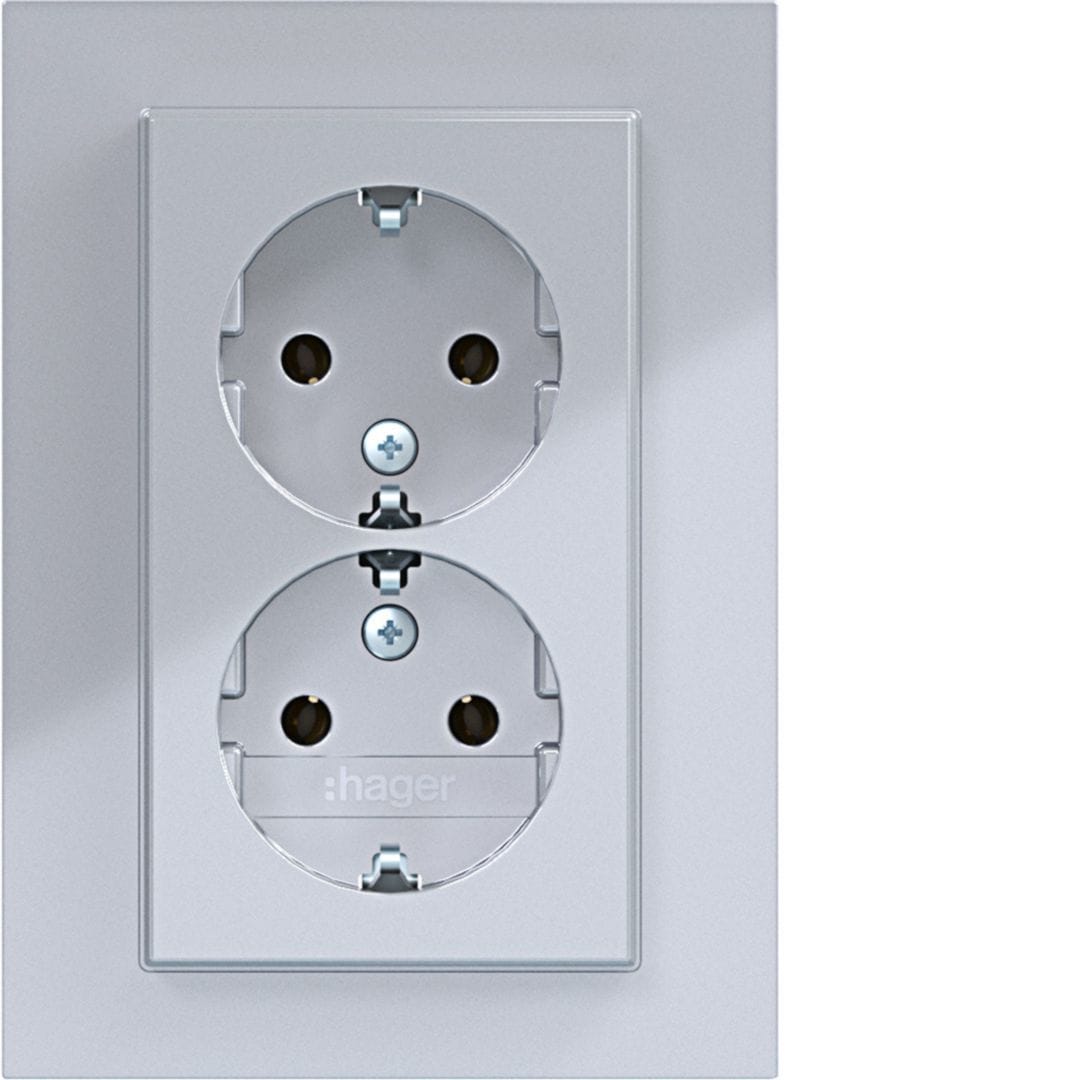 HAGER BOCCHIOTTI - 2PRESE SCHUKO COP.ALTO, A.8 TIT MET