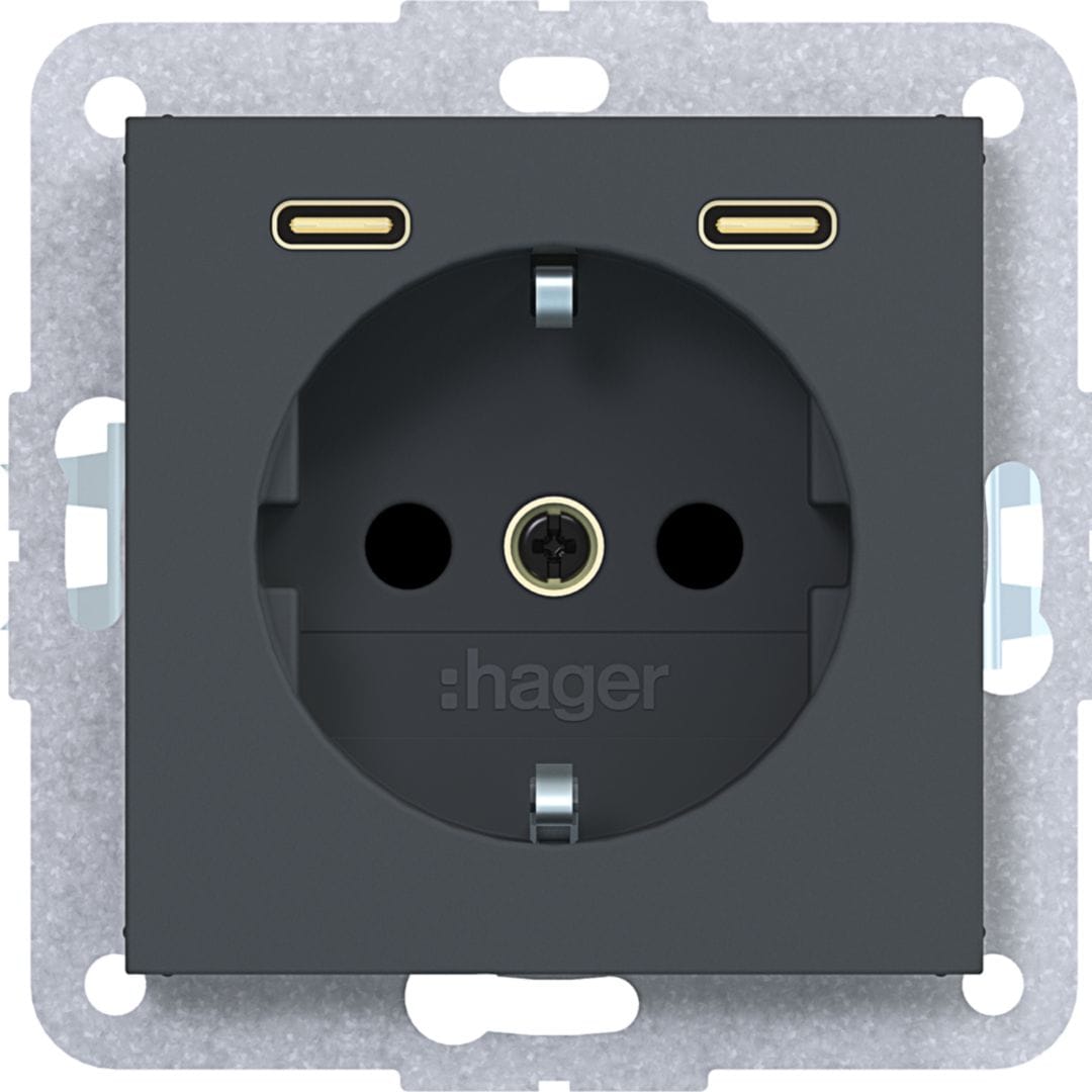 HAGER BOCCHIOTTI - PR.SCHUKO+SHUTTER+USB-C A.X/C.X ANTR