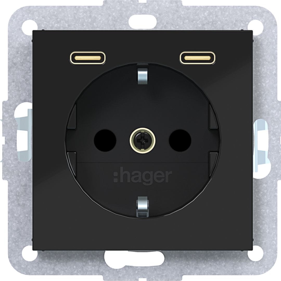 HAGER BOCCHIOTTI - PR.SCHUKO+SHUTTER+USB-C A.X/C.X NERO LUC