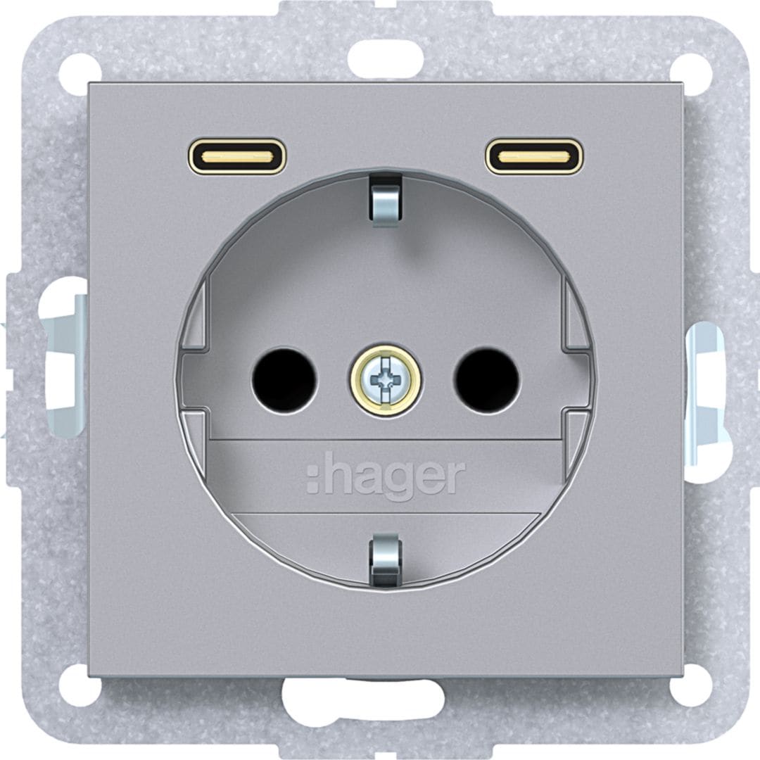 HAGER BOCCHIOTTI - PR.SCHUKO+SHUTTER+USB-C A.X/C.X TIT MET