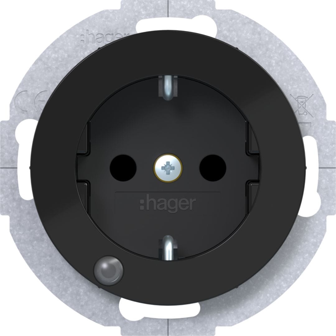 HAGER BOCCHIOTTI - P.SCHUKO + LED CONTROLLO R.CL NERO LUC.
