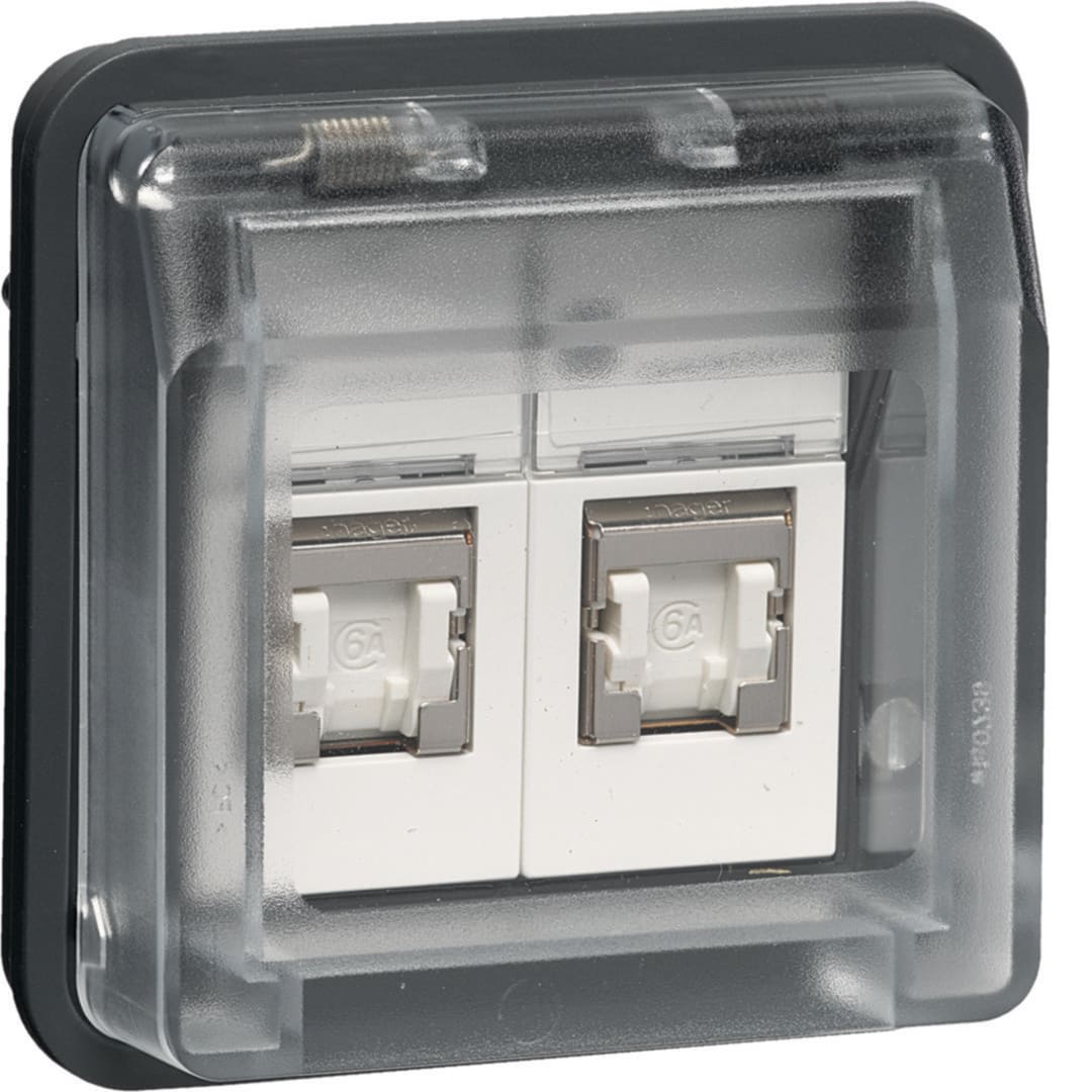 HAGER BOCCHIOTTI - Ins. 2xRJ45 8 pol sch + cop.cat.6 W.1 gr