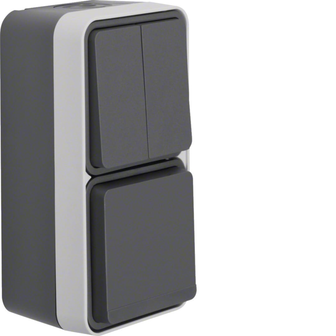 HAGER BOCCHIOTTI - COMB. 2 INT+SCHUKO+COPERCHIO W.1 GRIGIO