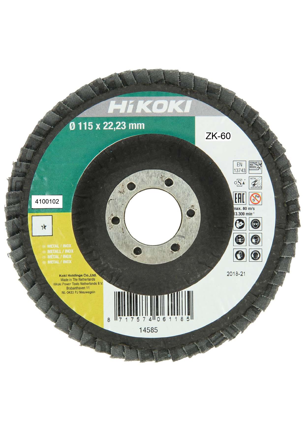 HIKOKI POWER TOOLS - Disco Abrasivo Lamellare Zk D.115 Mm - Grana 60 - Concavo - Acquisto Minimo 10 Pz