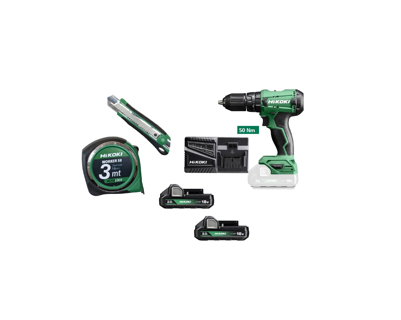 HIKOKI POWER TOOLS - KIT DV18DA+UTENSILI MANUALI+2X2AH