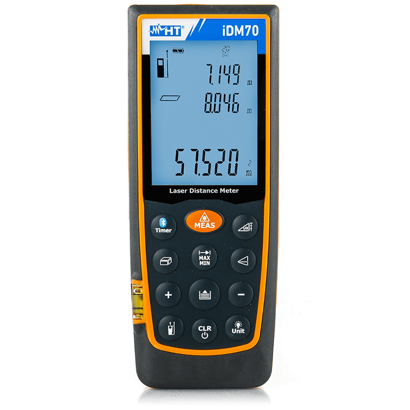 HT INSTRUMENTS - Distanziometro laser con portata 70MT, inclinometro e interfaccia Bluetooth per dispositivi iOS e Android. IDM70 Laser Meter 70MT con interfaccia Bluetooth.