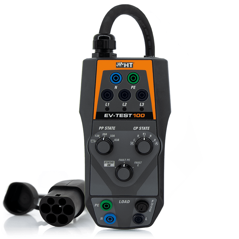 HT INSTRUMENTS - Adattatore per verifica stazione di ricarica veicoli elettrici EV-TEST100 per colonnina di ricarica.
