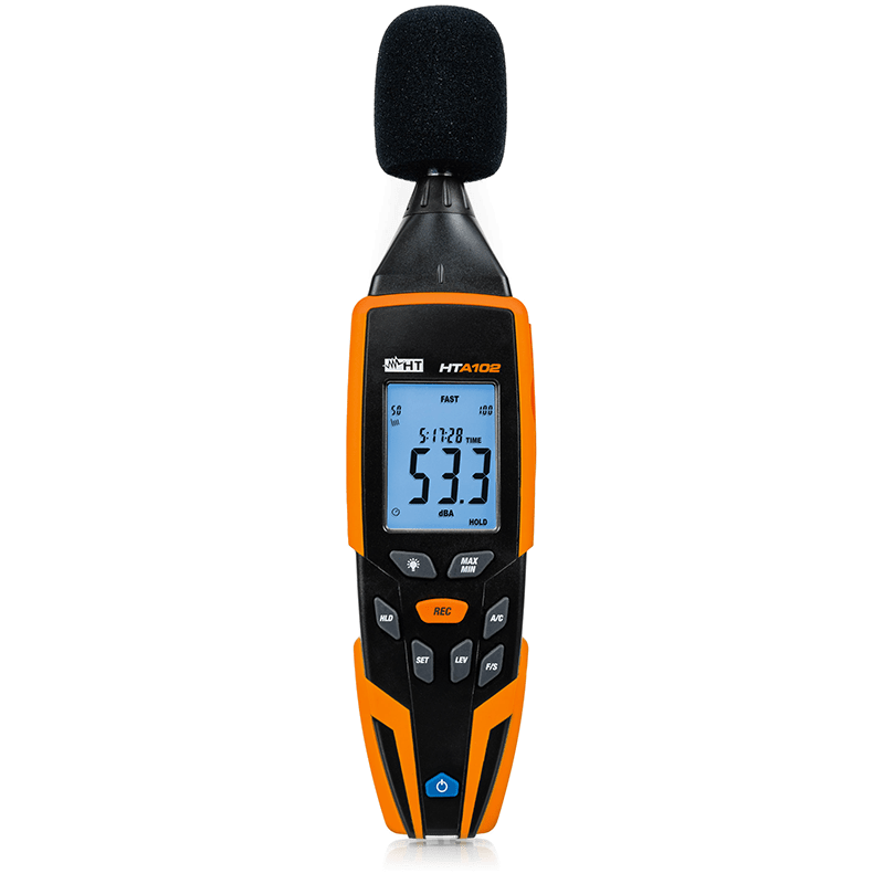 HT INSTRUMENTS - Fonometro digitale Classe 2 con calibratore portatile, collegamento a PC e registratore integrato.