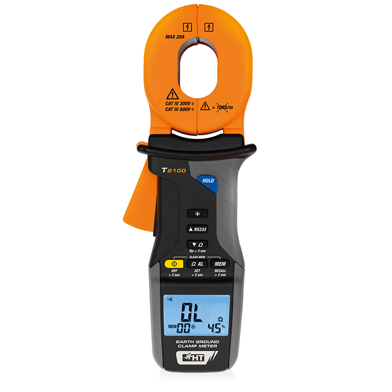 HT INSTRUMENTS - Pinze amperometriche per misura resistenza di terra e corrente di dispersione fino a 20A AC. T2100 pinza misura resist. di terra.
