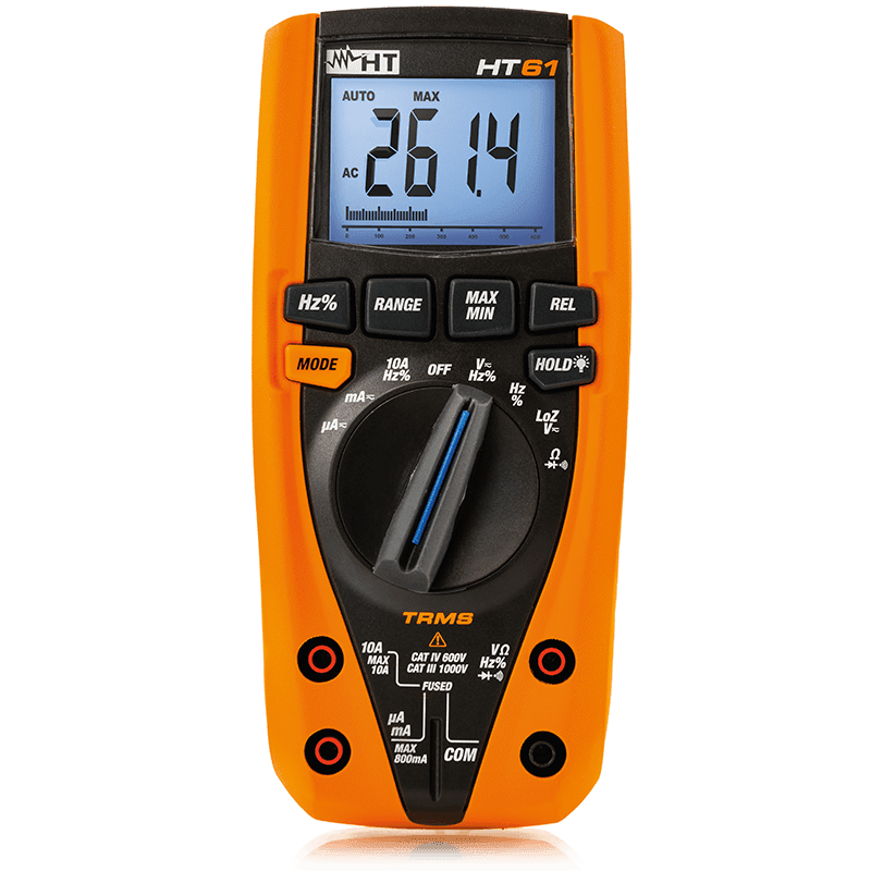 HT INSTRUMENTS - Multimetro digitale TRMS con 6000 punti di misura e corrente AC/DC fino a 10A HT61 CATIV. HR000003