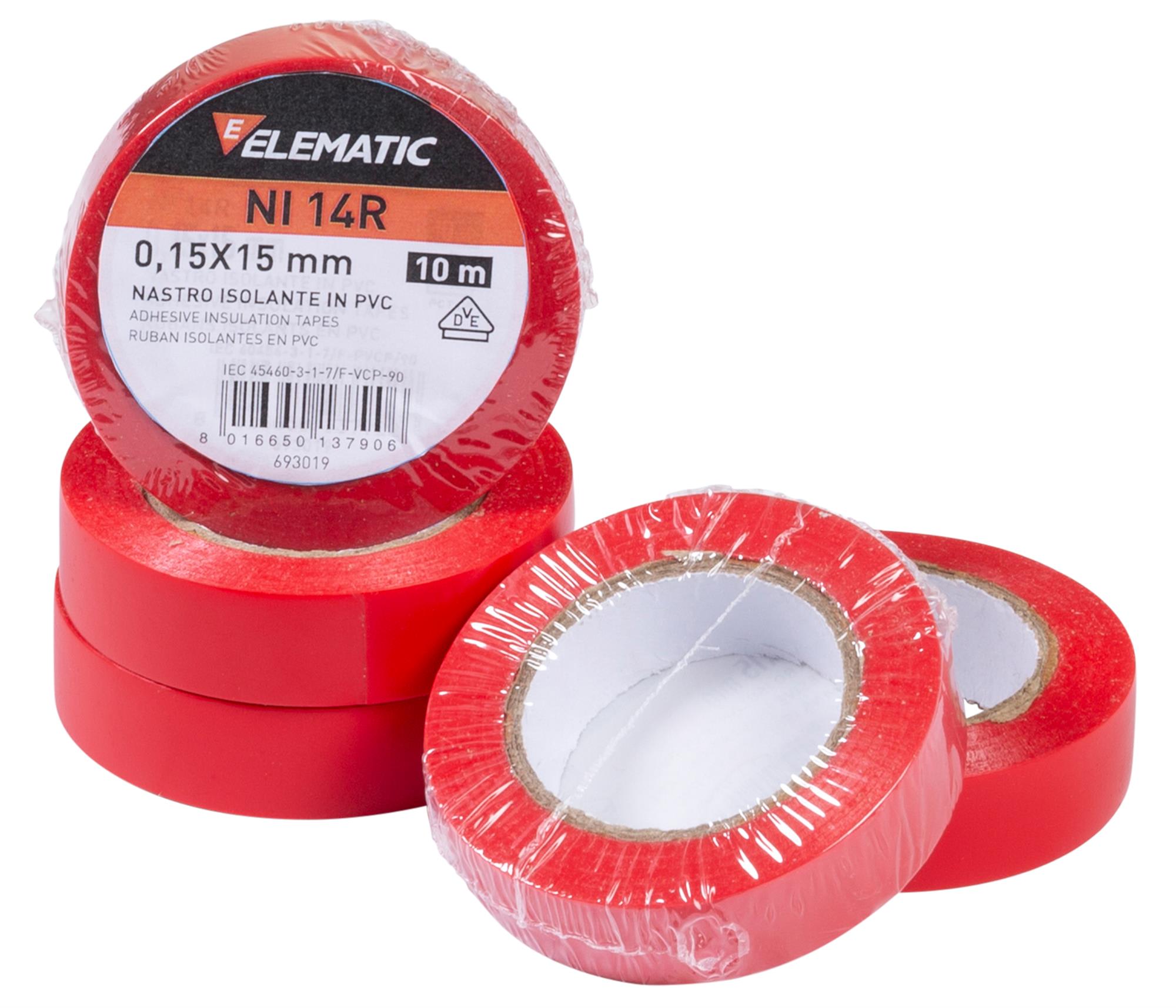 ELEMATIC - NASTRO ISOLANTE PVC ROSSO 15x10 - 10M