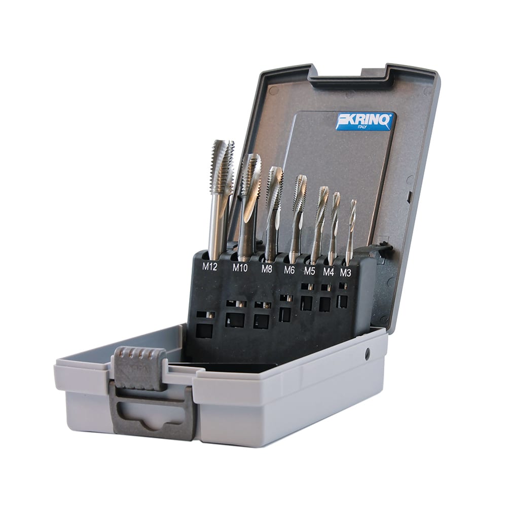 KRINO - ASSORTIMENTO MASCHI A MACCHINA, SCANALATURE DESTRE 15°, IMB. “C”, FILETTARE METRICA ISO PASSO GROSSO ABS HSS-G DIN371/C 15°