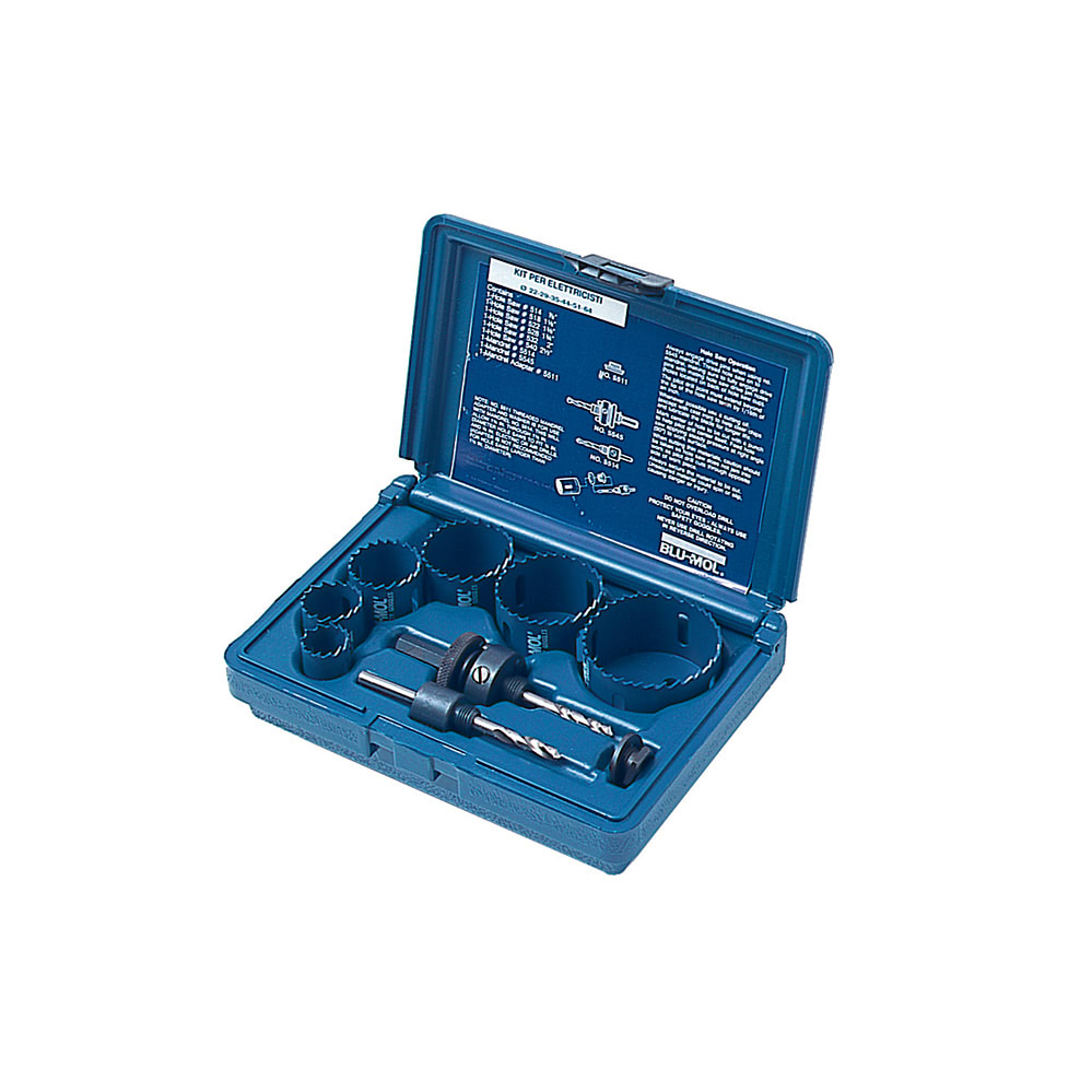 KRINO - ASSORTIMENTO SEGHE A TAZZA BIMETALLICHE “BLU-MOL” IN VALIGETTE DI PLASTICA KIT per elettricisti 22-64
